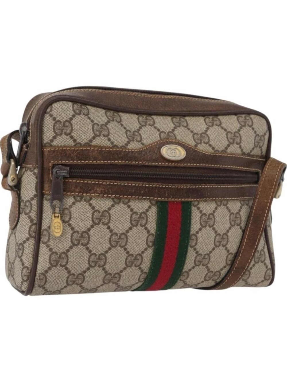 GUCCI GG Supreme Web Sherry Line Bag PVC Beige Gold 001 3654 5